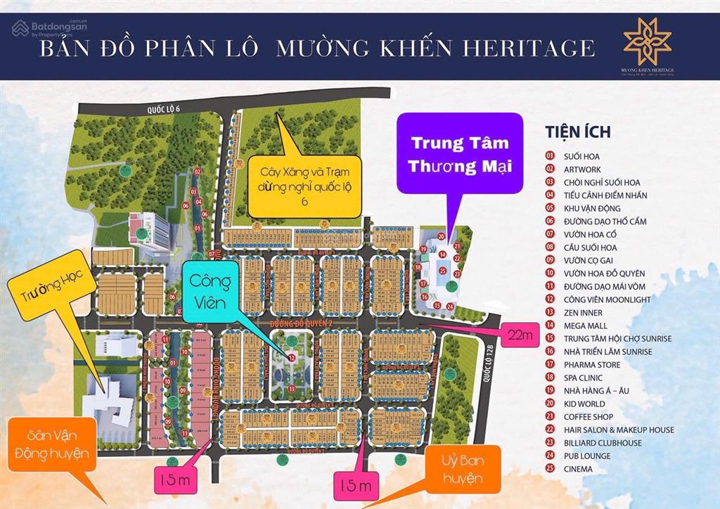 Bán đất nền dự án mường khến heritage, 1,69 tỷ, 114m2, view đẹp, tiện ích đầy đủ