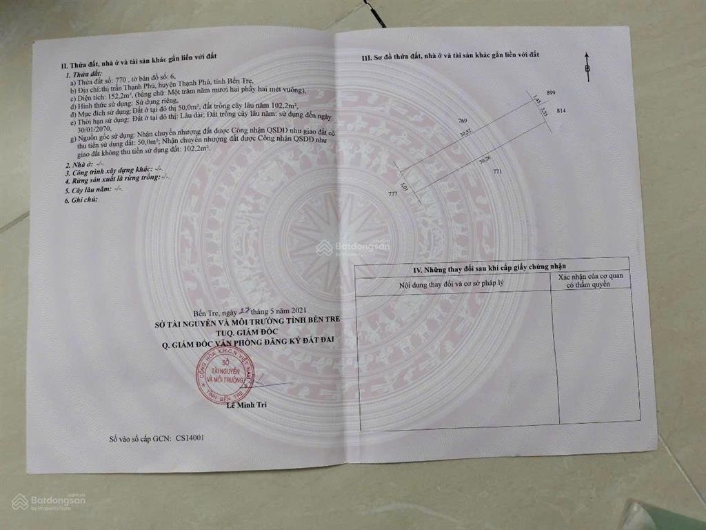 Kẹt tiền. bán gấp đất nền có 50m2 đất ở đô thị tại thị trấn thạnh phú. gần nhà nghỉ 68