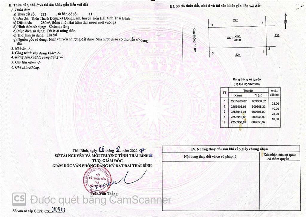Bán lô biệt thự 280m² mặt tiền 10m, trung tâm đông lâm gần kcn tiền hải, đường 13m
