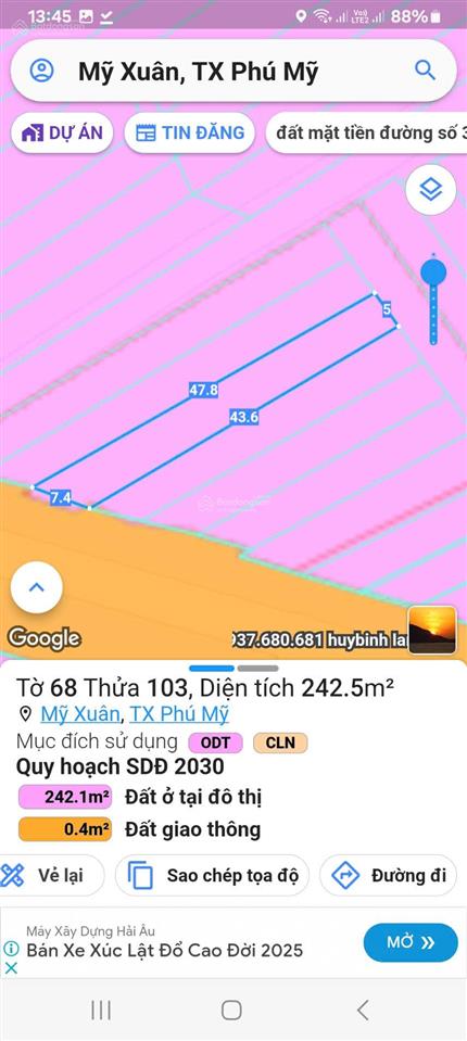 Chủ nhà bán lô đất 227m2 đất thổ cư gần bách hóa xanh p. mỹ xuân thị xã phú mỹ, bà rịa vũng tàu