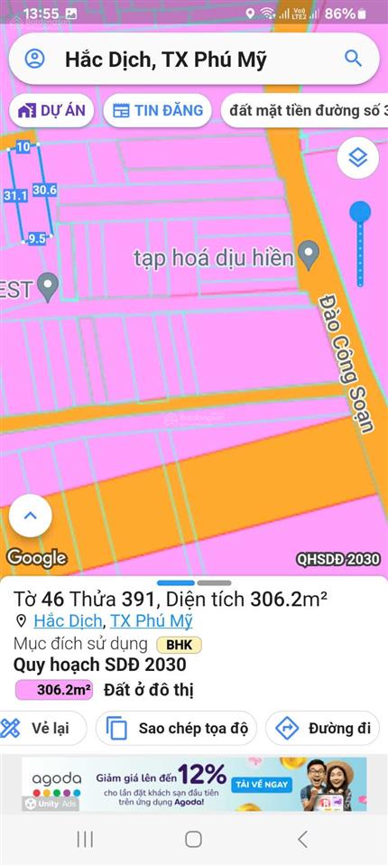 Chủ nhà bán lô đất 306m2 gần khu du lịch suối nhum, phường hắc dịch thị xã phú mỹ