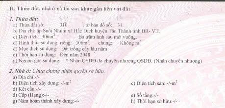 Chủ nhà bán lô đất 306m2 gần khu du lịch suối nhum, phường hắc dịch thị xã phú mỹ