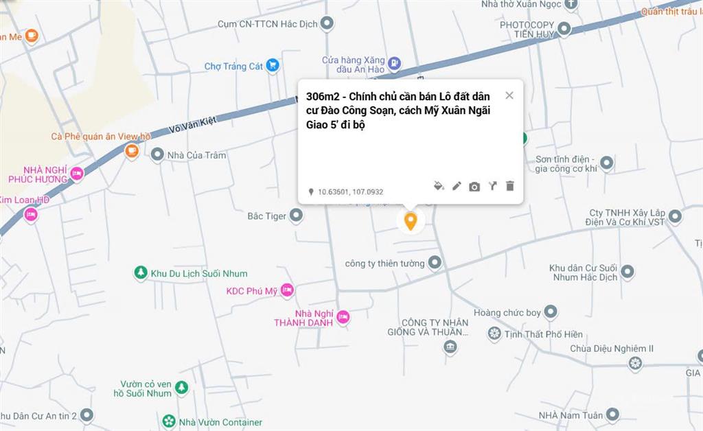 Chủ nhà bán lô đất 306m2 gần khu du lịch suối nhum, phường hắc dịch thị xã phú mỹ