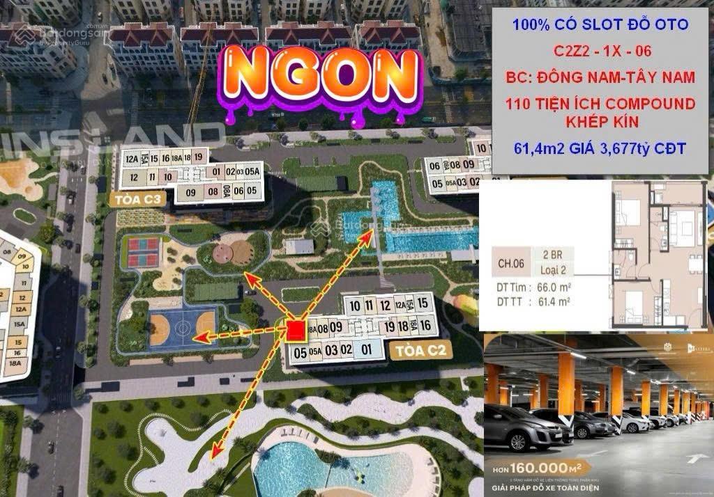Cam kết 100% có slot đỗ oto. căn hộ 2 tầm view ,thoáng vĩnh viễn. rẻ vô địch tầm giá . khu compound