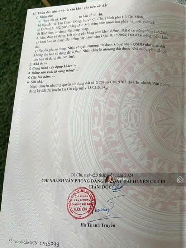 Bán nhanh lô đất trong tháng 150m2 tỉnh lộ 15, tân thạnh đông, củ chi