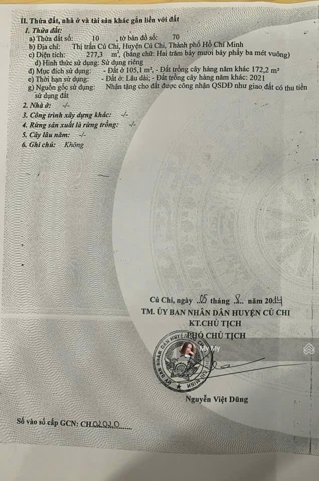 Trả nợ bán gấp lô đất 277m2 giá 920 triệu đường nguyễn phong sắc, thị trấn củ chi, sổ sẵn