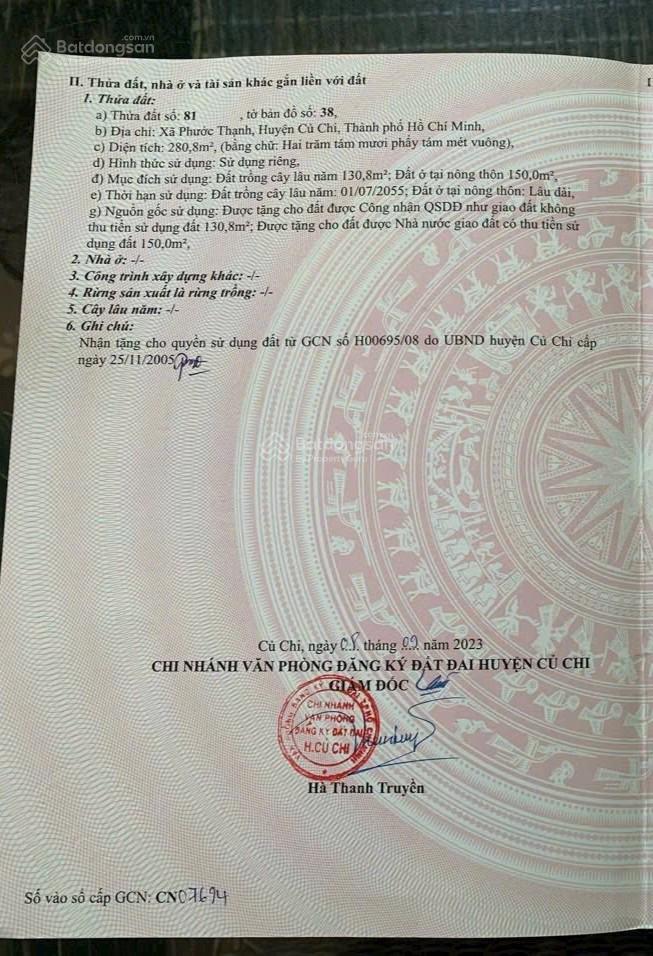 Bán đất 280m2, sẵn 150m2 thổ cư, ngay chợ phước thạnh, sổ hồng riêng