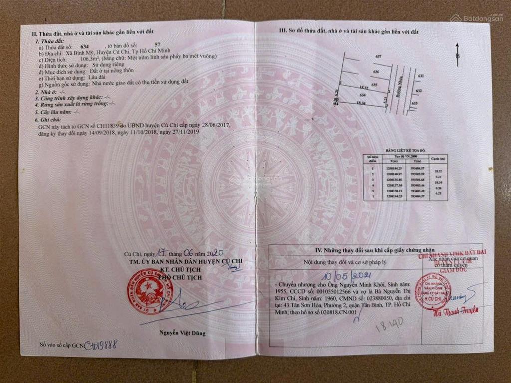 Bán đất 106m2 giá siêu hời tại bình mỹ, củ chi, hcm giá 2,4t tl