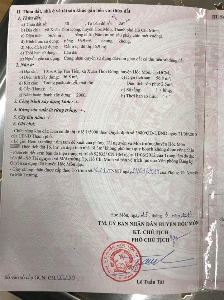 Bán nhà hóc môn 5x15 shr, khu bùi môn, hẻm xh. xuân thới đông