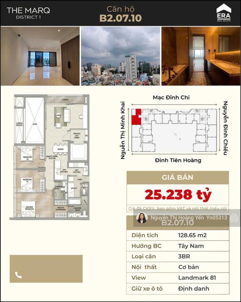 Căn hộ cao cấp the marq quận 1  căn góc 3pn, view landmark 81, giá chỉ 25.238 tỷ