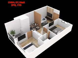 Cho thuê căn hộ 2pn, 56m2, 9,5 triệu, tại tháp doanh nhân tower, hà đông, hà nội