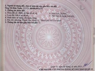 Bán đất nền chính chủ 53m2, 4x13.5, thạnh lộc 47 quận 12