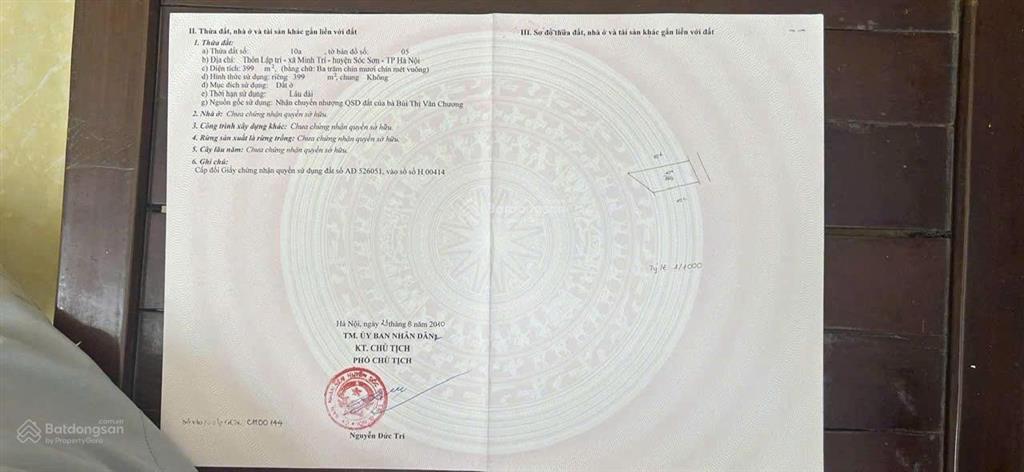 Bán đất đẹp tại lập trí, minh trí, sóc sơn, hà nội, mua 399m2 thổ cư tặng 700m2 cln