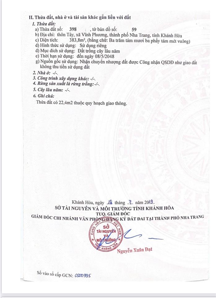 Chủ cần bán nhanh lô đất tại thôn tây, vĩnh phương (nay là phường tây nha trang) 358m2/4.3 tỷ