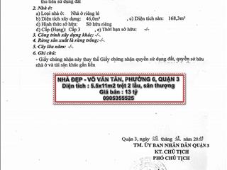 Cần bán nhà hẻm đẹp võ văn tần, quận 3. diện tích 5.1x11m2 trệt 2 lầu sân thượng, giá 13 tỷ