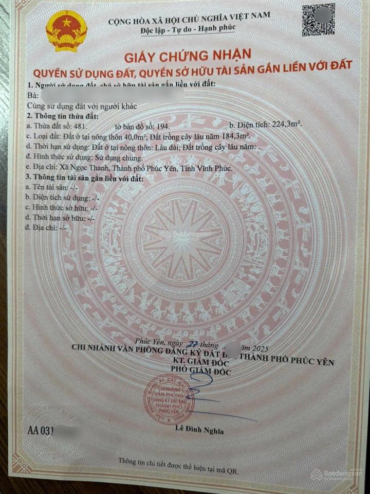 Chính chủ cần bán lô đất hoa hậu 2 mặt tiền 224.3m2 trung tâm xã ngọc thanh (cũ)