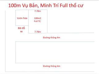 100 m vụ băn minh trí full thổ cư đường rộng 5m mt 7.78= hậu ngõ thông cách trục chính chỉ 30m