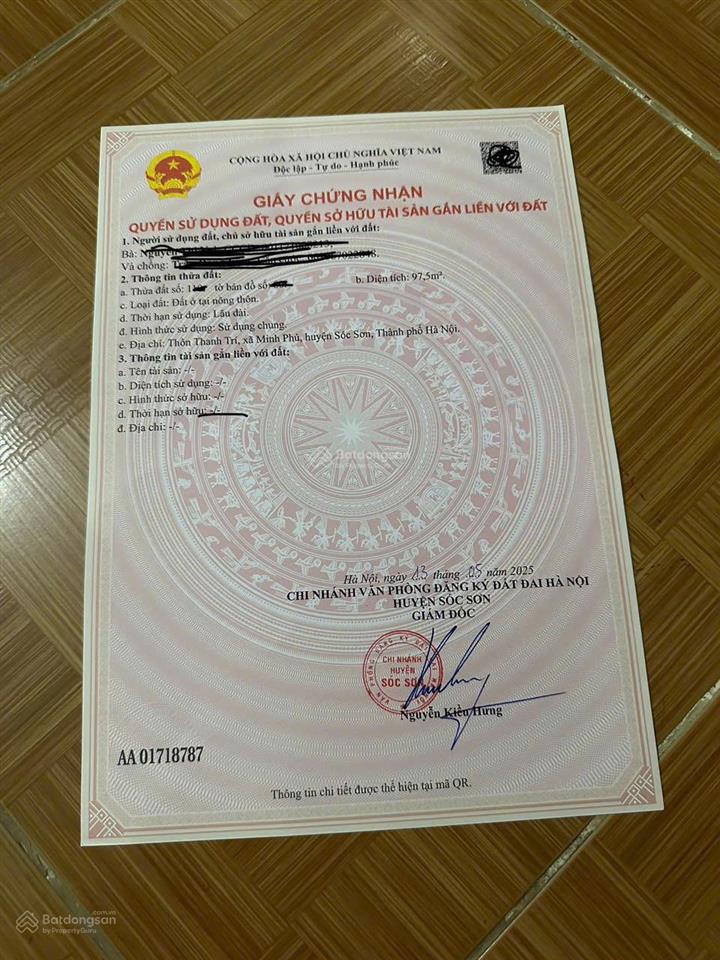 97.5m2 full thổ cư thanh trí minh phú đường rộng 5m ngõ thông cách chợ thanh trí 150m