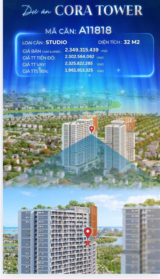 Căn studio phong thủy mã căn a1.1818 tầng cao giá tốt siêu đẹp tại căn hộ sungroup cora tower