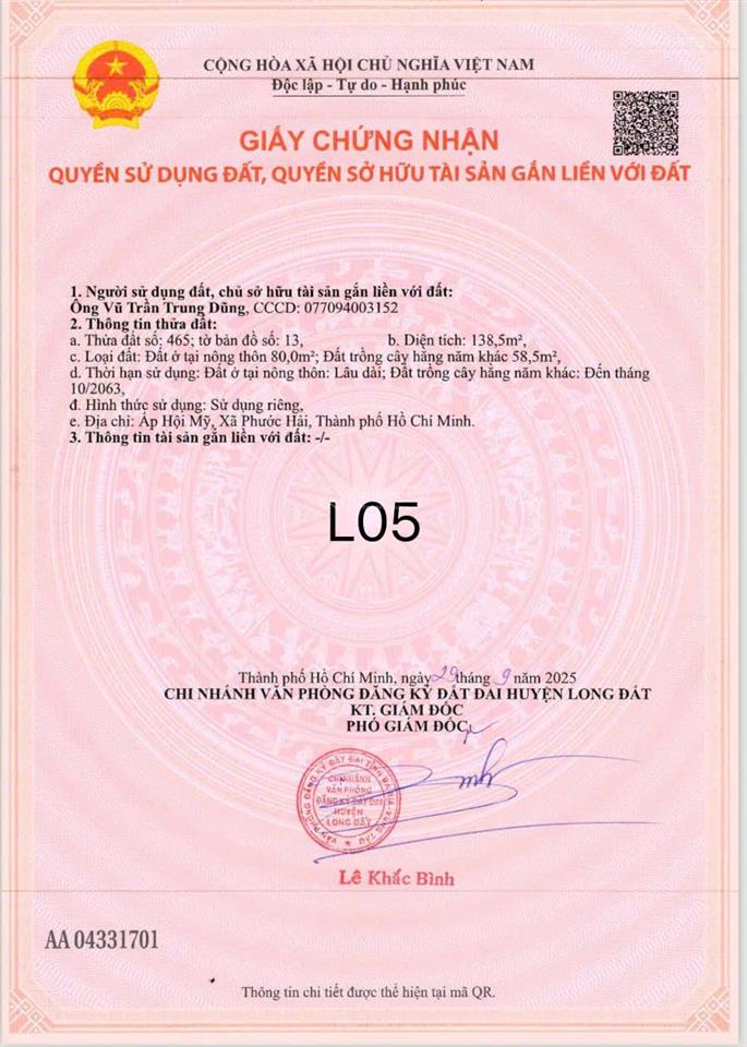 Bán gấp lô đất đường ven biển vũng tàu bình châu giá 1,08 tỷ