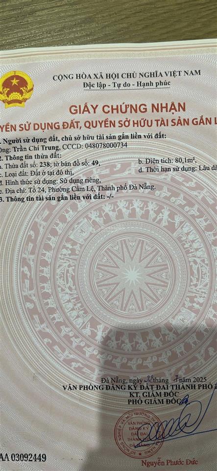 Chào bán lô đất kiệt 2m5 phường cẩm lệ kiệt nguyễn như đãi