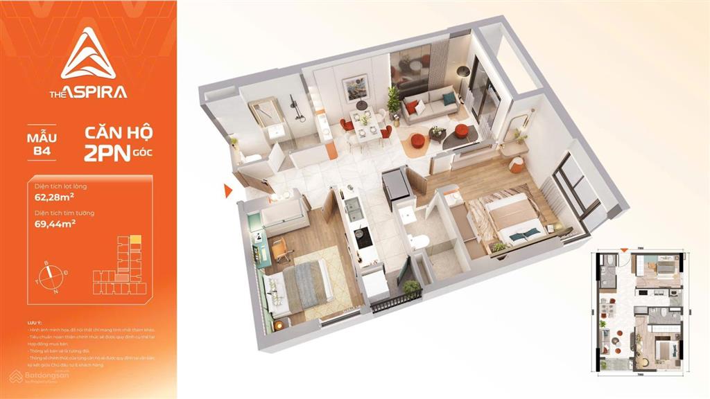 Căn hộ smarthome 2pn + 2wc rộng 65,2 m2 chỉ 2,5 tỷ số lượng có hạn