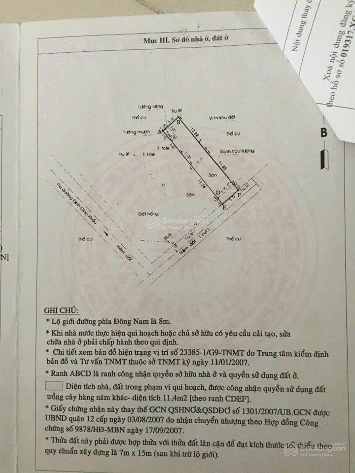 Cần bán gấp đất thạnh lộc 19, dt 6 x 22 (cn 137m), hẻm 6m, ngay chân cầu vượt ngã tư ga 6 tỷ 8