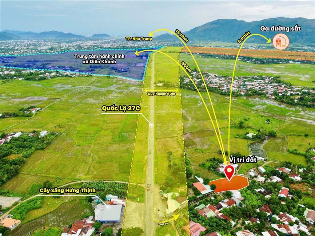 Diên lạc(diên hoà cũ) vị trí cực đẹp đối diện cây xăng hưng thịnh dt 92,2m2 ngang 5m full thổ