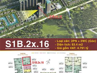 Căn góc 2pn full nội thất, tầng 2x tại sunshine legend city, 57 triệu/m2
