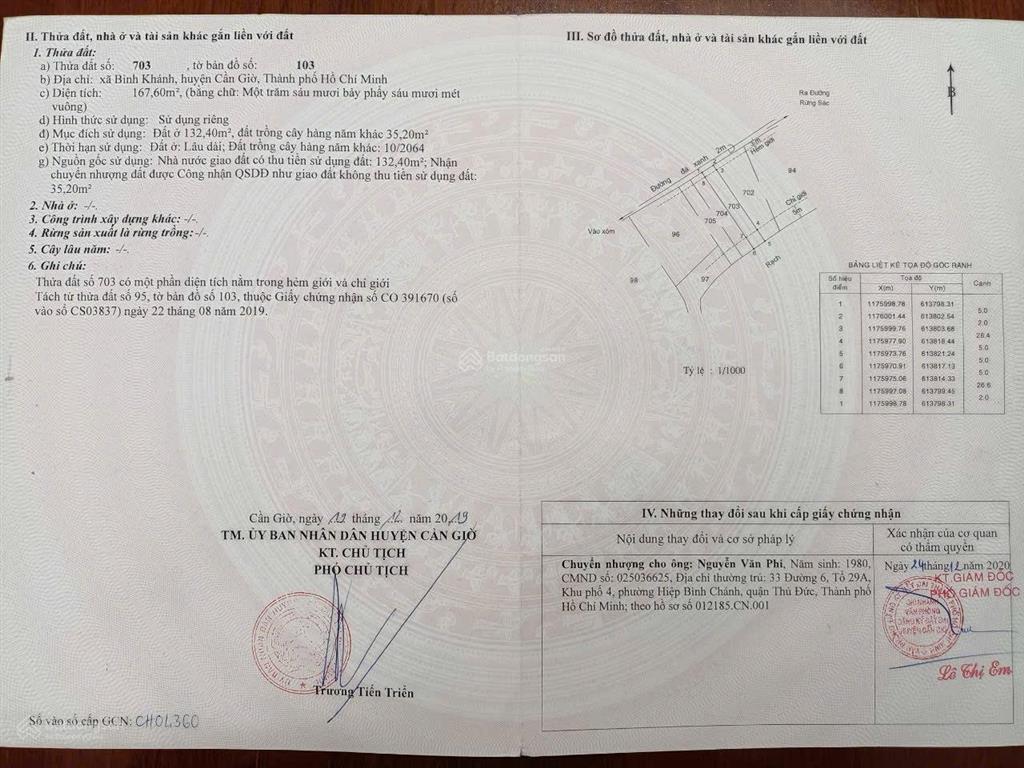 Bán đất rừng sác, 2,5 tỷ, 167,6 m2, pháp lý đầy đủ tại bình khánh, cần giờ, hcm