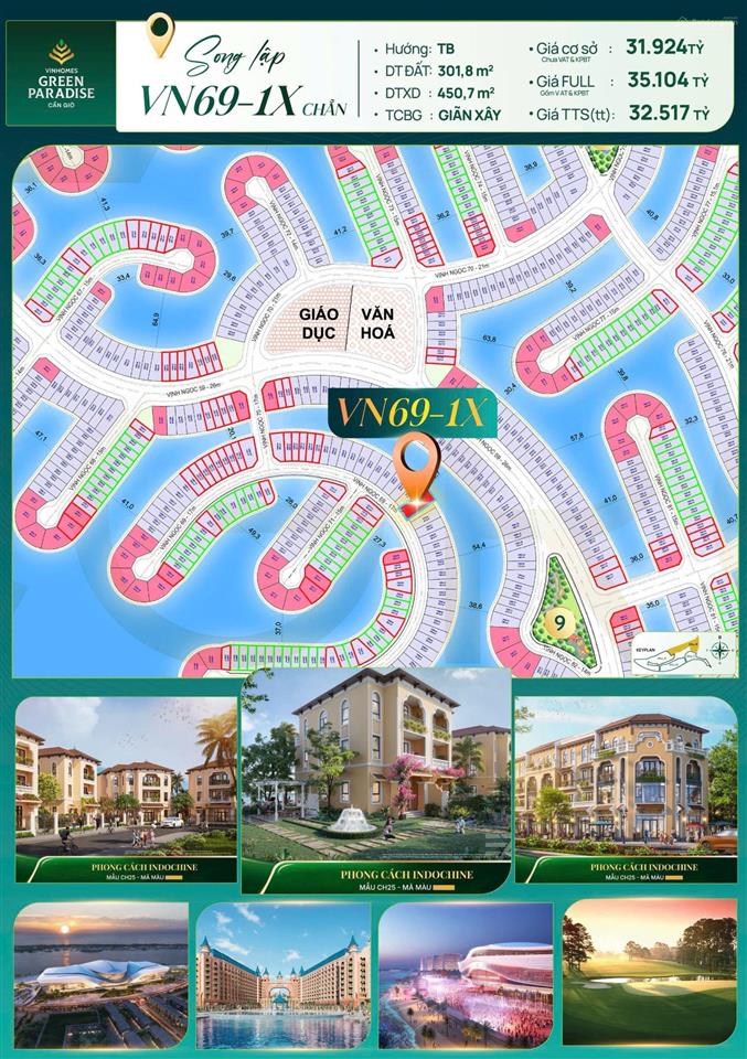 Bán căn biệt thư song lập diện tích lớn 301m2 giá 32,5 tỷ trong khu compound tại vinhomes cần giờ