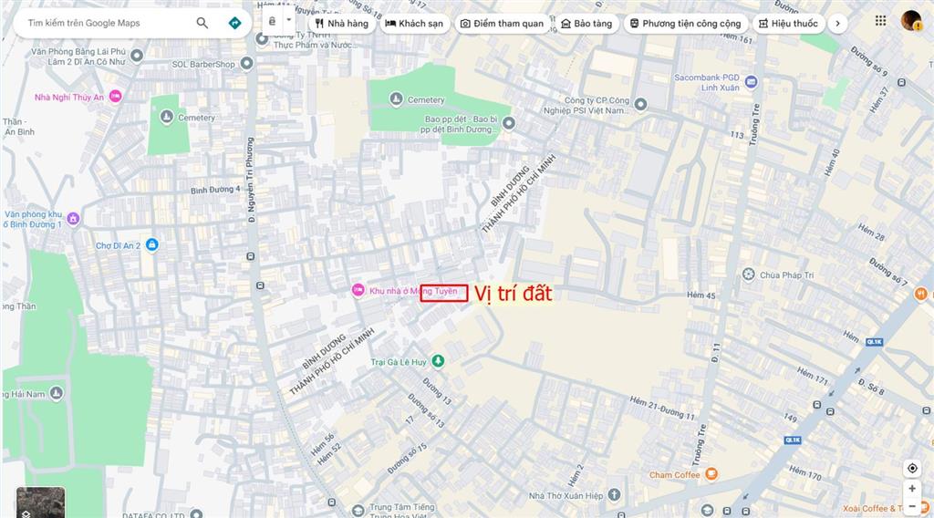 Bán đất 5x20m, gần đường nguyễn tri phương p. an bình gần chợ dĩ an 2
