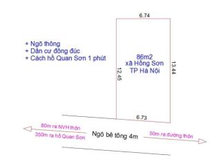 Bán đất tại xã hồng sơn, mỹ đức, hà nội, 1,3 tỷ, 85,8 m2 , cách hồ quan sơn 350m