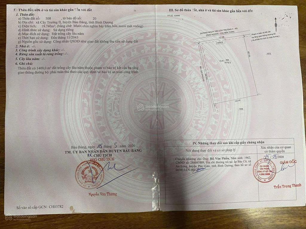 Bán lô đất (19.740m2) qh skc kế bên kcn bàu bàng lô góc 2 mặt tiền cực đẹp giá 39tỷ900 vị trí víp