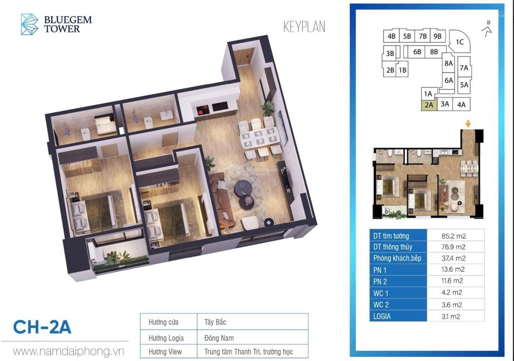 Ngoại giao căn 2 phòng ngủ bluegem giá tham khảo tốt trong khu vực