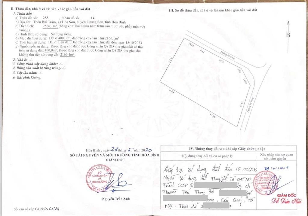 1 lô đất tiềm năng diện tích 800m trong đó có 200 ont. 2 mặt tiền 1 mặt đường đông dươg