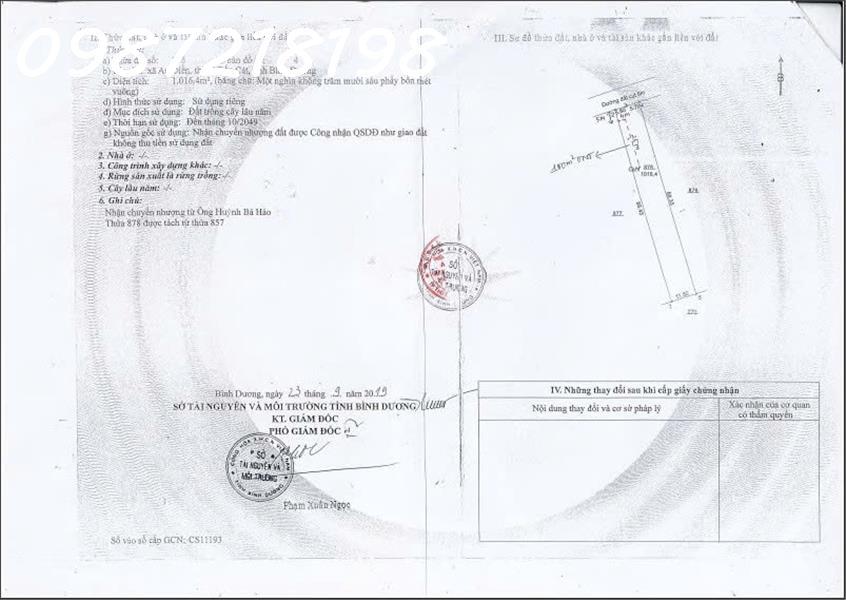 Bán đất chính chủ hơn 1000m2 tại An Điền, Bến Cát