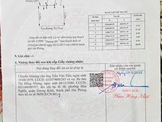 Bán lô góc 94,8m2 mặt đường 402 tư thuỷ  hoà nghĩa  dương kinh  hải phòng giá 3tỷ1xx