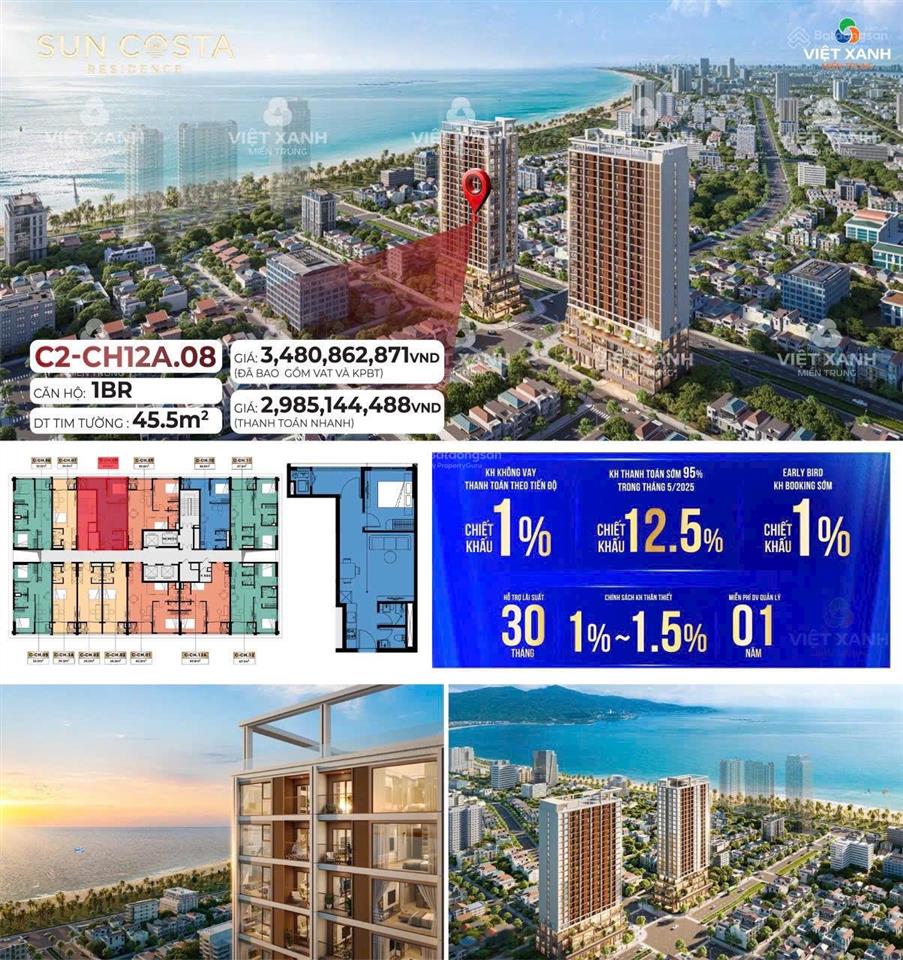Bán căn hộ 1pn giá cực chất tại sun costa residence, 3,481 tỷ, 45.5m2, sơn trà, đà nẵng