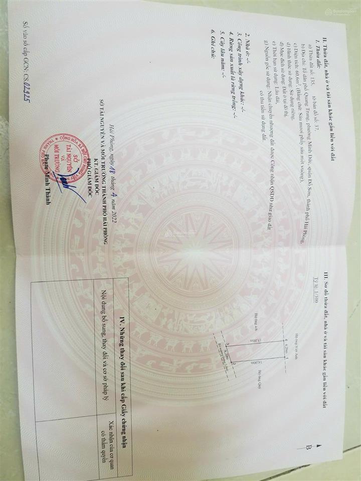 Lô đất cực đẹp 60.6m2 để đầu tư tại minh đức đồ sơn, bìa đỏ chính chủ. giá 1.21 tỷ