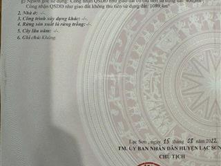 Cơ hội hiếm có giá chỉ 999 triệu/lô tổng 1489 m2 tại lạc sơn  hòa bình, sổ đỏ trao tay!