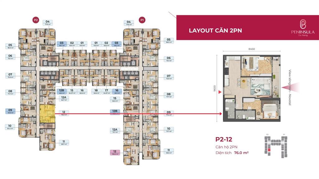 Chốt nhanh kẻo lỡ! cơ hội lớn khi căn 2pn  4,350 tỷ,tầng cao, view sông hàn, hướng đông nam mát mẻ