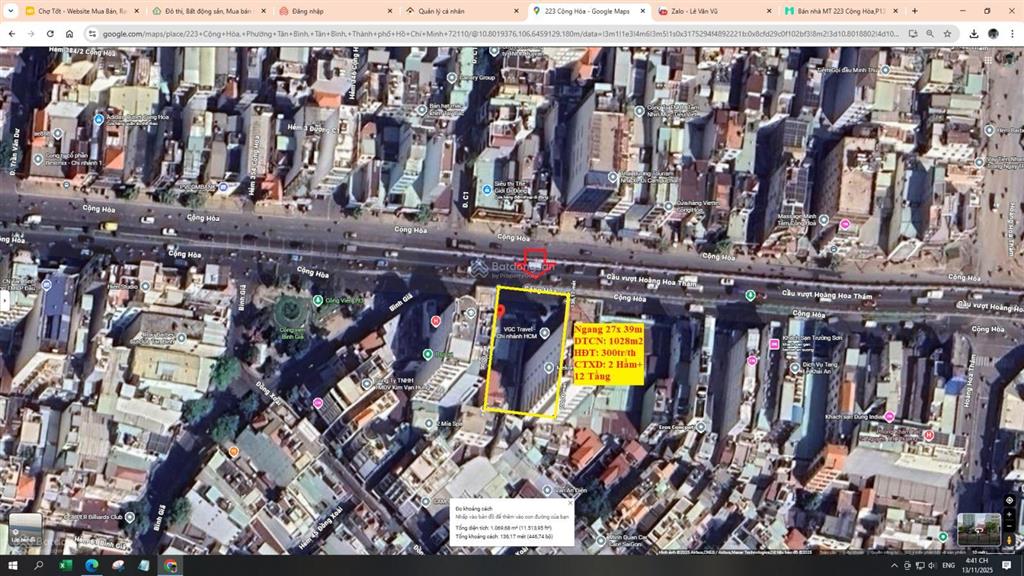 Bán nhà mặt tiền kd 223233 cộng hòa, p13, tân bình (dt 30x44m), hđt 300tr/th, giá bán 245 tỷ(tl)