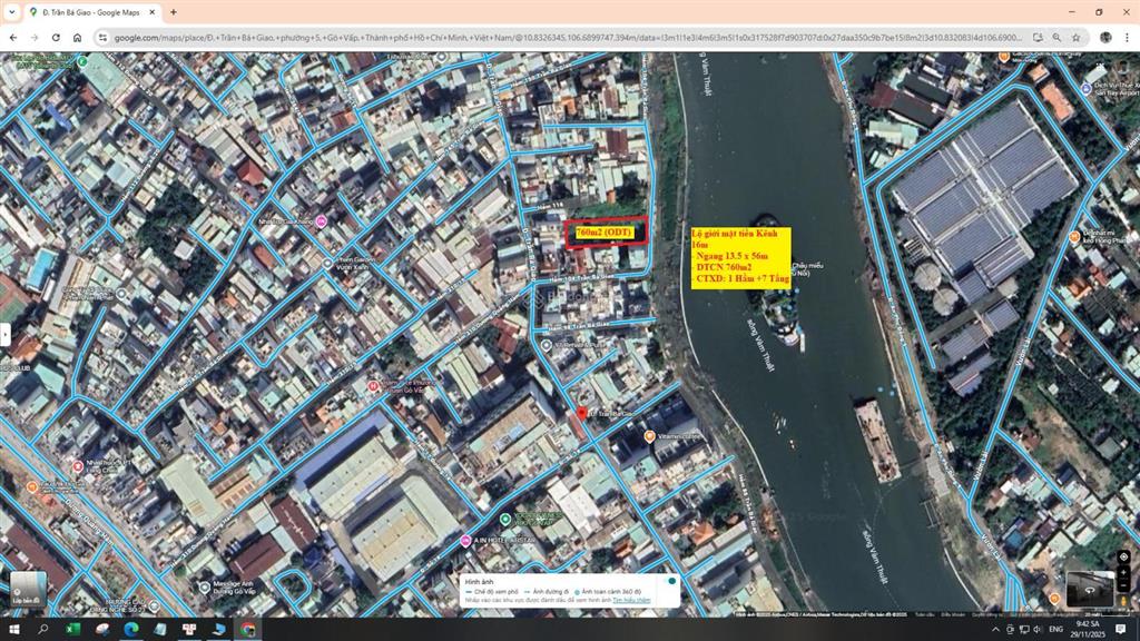 Lô đất view sông vàm thuật, trần bá giao (dt 13.5x56m), cn 760m2, gpxd 1 hầm + 7tầng, giá 74 tỷ