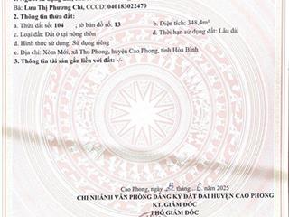 Bán đất tại xã thu phong, huyện cao phong, hòa bình. diện tích 348.4m2
