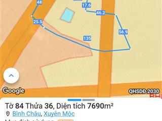 Bán đất 2 mặt tiền đường tại bình châu, xuyên mộc dt 1.5 ha, gần suối khoáng, chỉ 40m ra đường 991