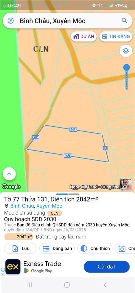 Bán đất bình châu 2 mặt tiền, giáp ranh irelaxbangkok resort