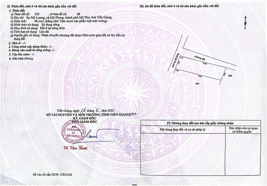 Bán gấp đất 5x17m ~ 86m2 tại xã mỹ phong, tp mỹ tho