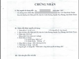 Giá tốt nhất  bán 3 lô đất liền nhau, tt liên hương, tuy phong, bình thuận (20x40m)