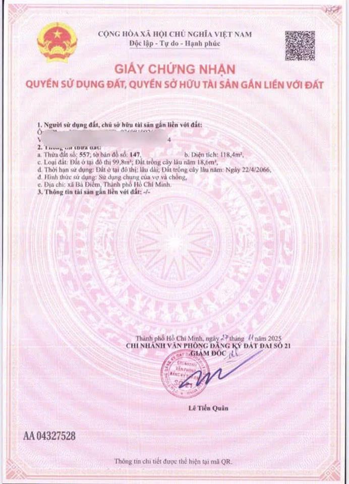 Đất thổ cư kdc đường nhựa 8m xã bà điểm  giá f0